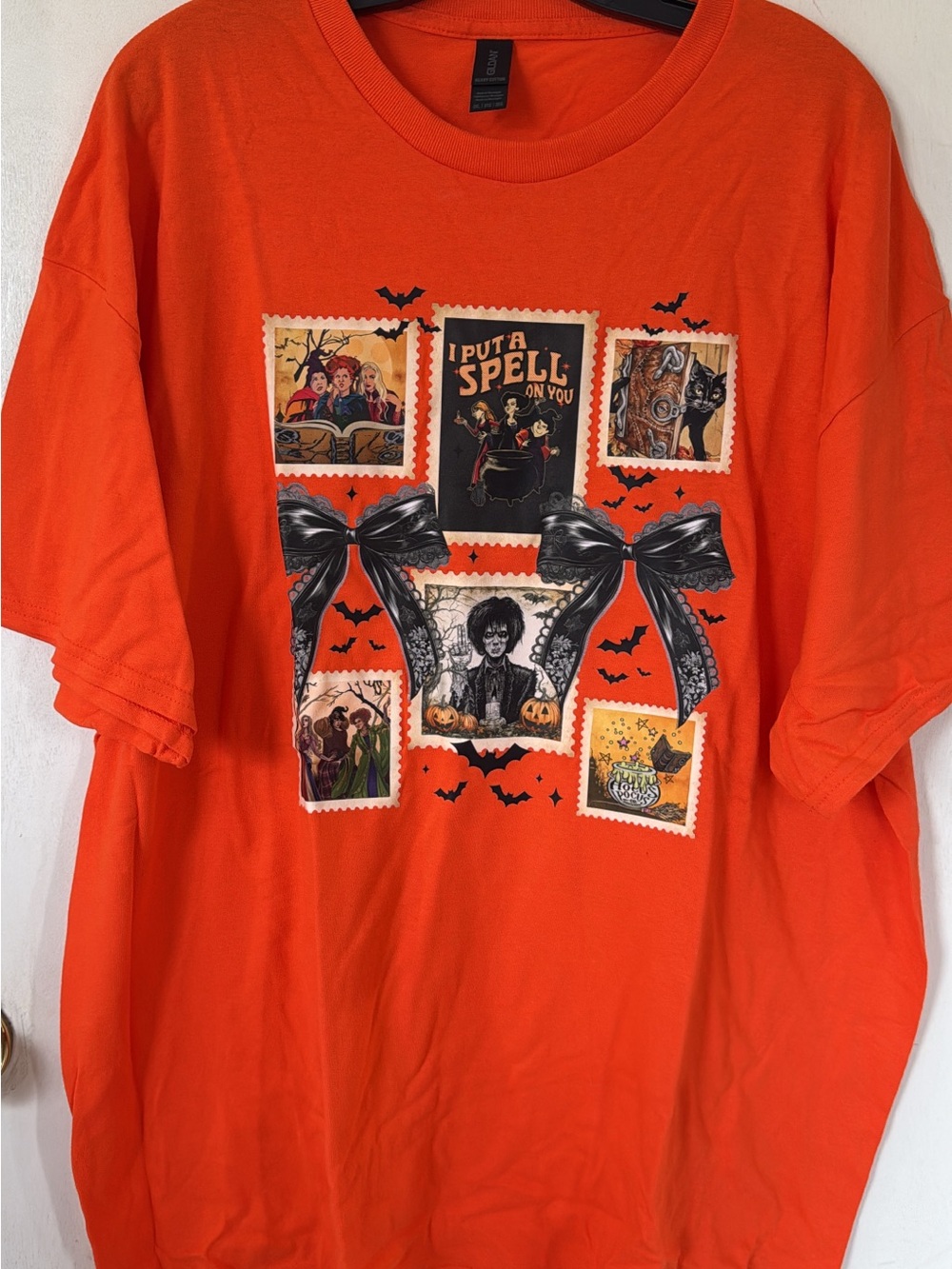 Gildan Orange Halloween Graphic Tee with Bows & Spells